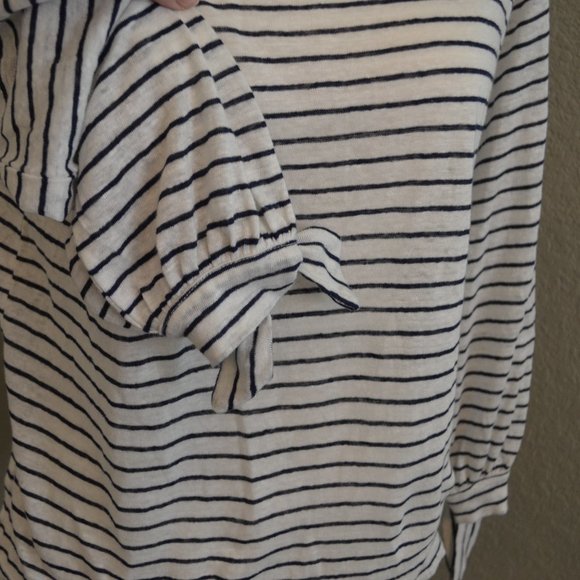 XXS Joie Navy Blue & White Striped 100% Linen Shirt - Picture 7 of 13